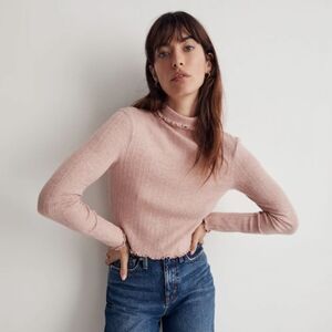 Madewell Misty Rose Cropped Long Sleeve Turtleneck Tee